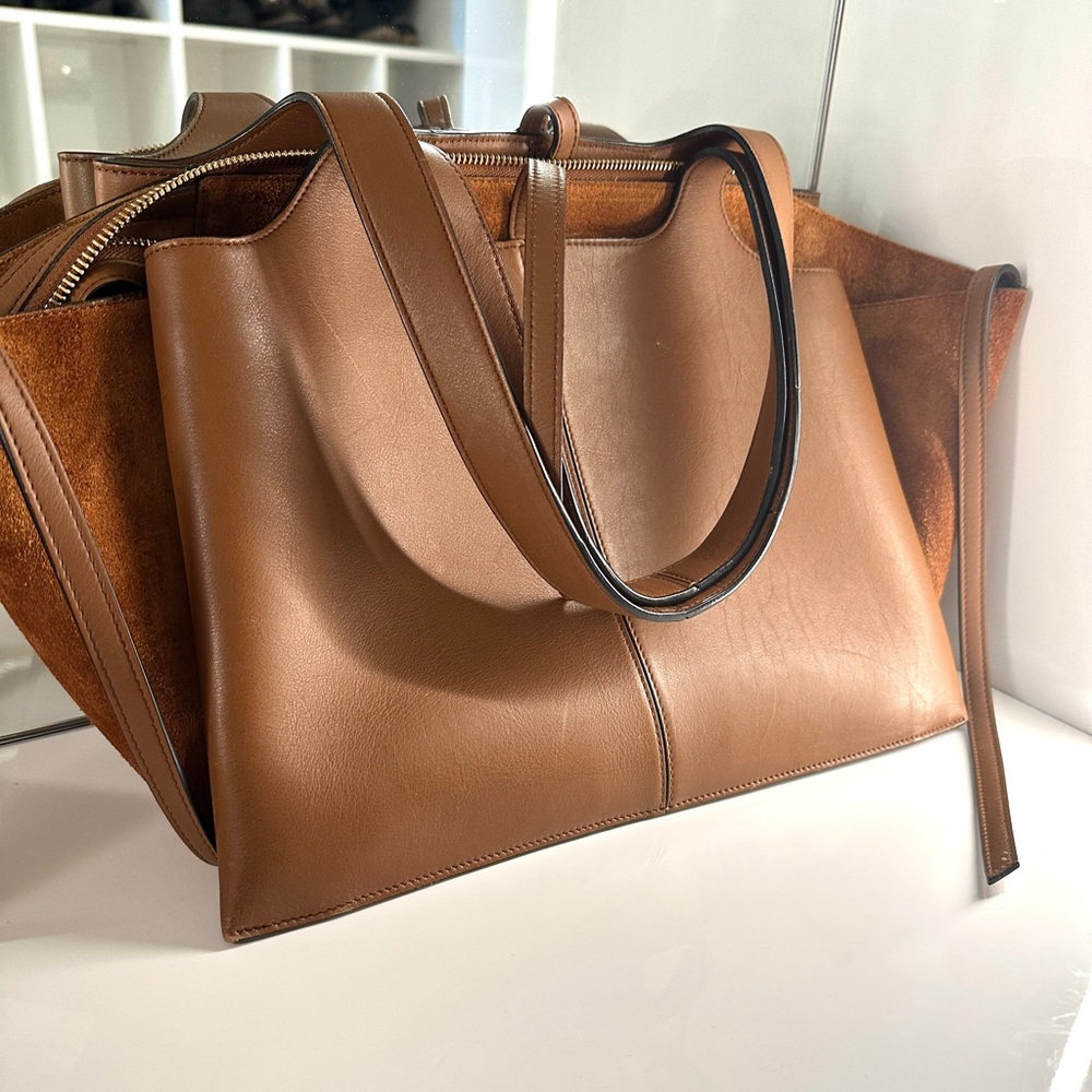 Celine Trifold Calfskin Leather and Suede Tote Bag
